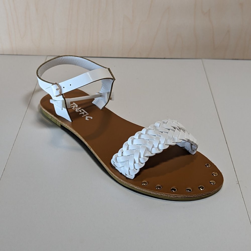 Traffic Women Jazzy Studded Decor Braid Ankle Strap Summer Sandals - White